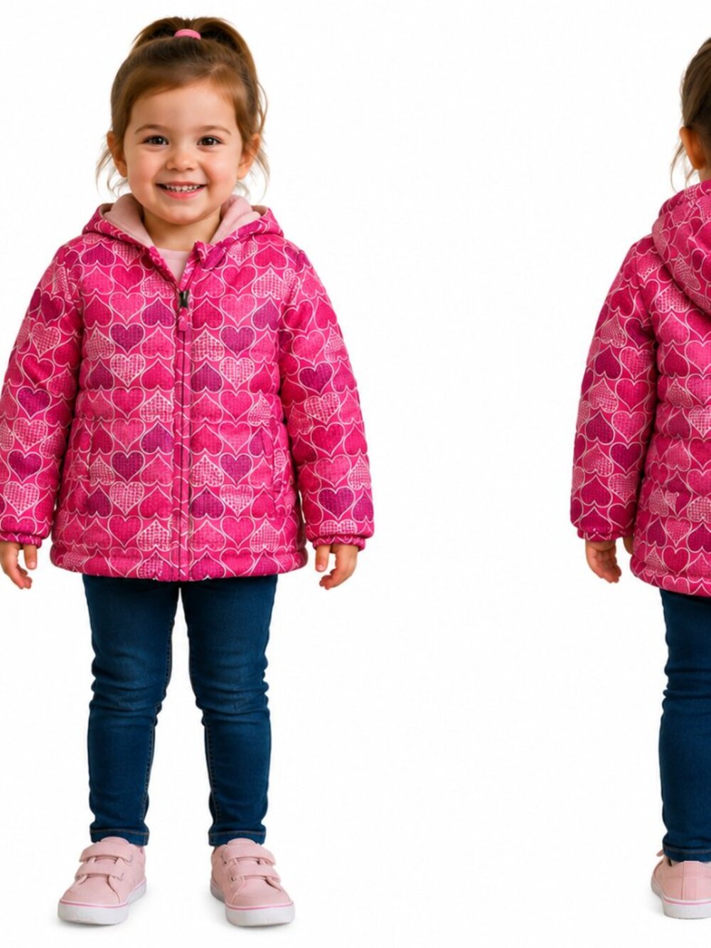 HEALTHTEX BRAND Little Girl's Pink With White Hearts Puffer Coat 3T